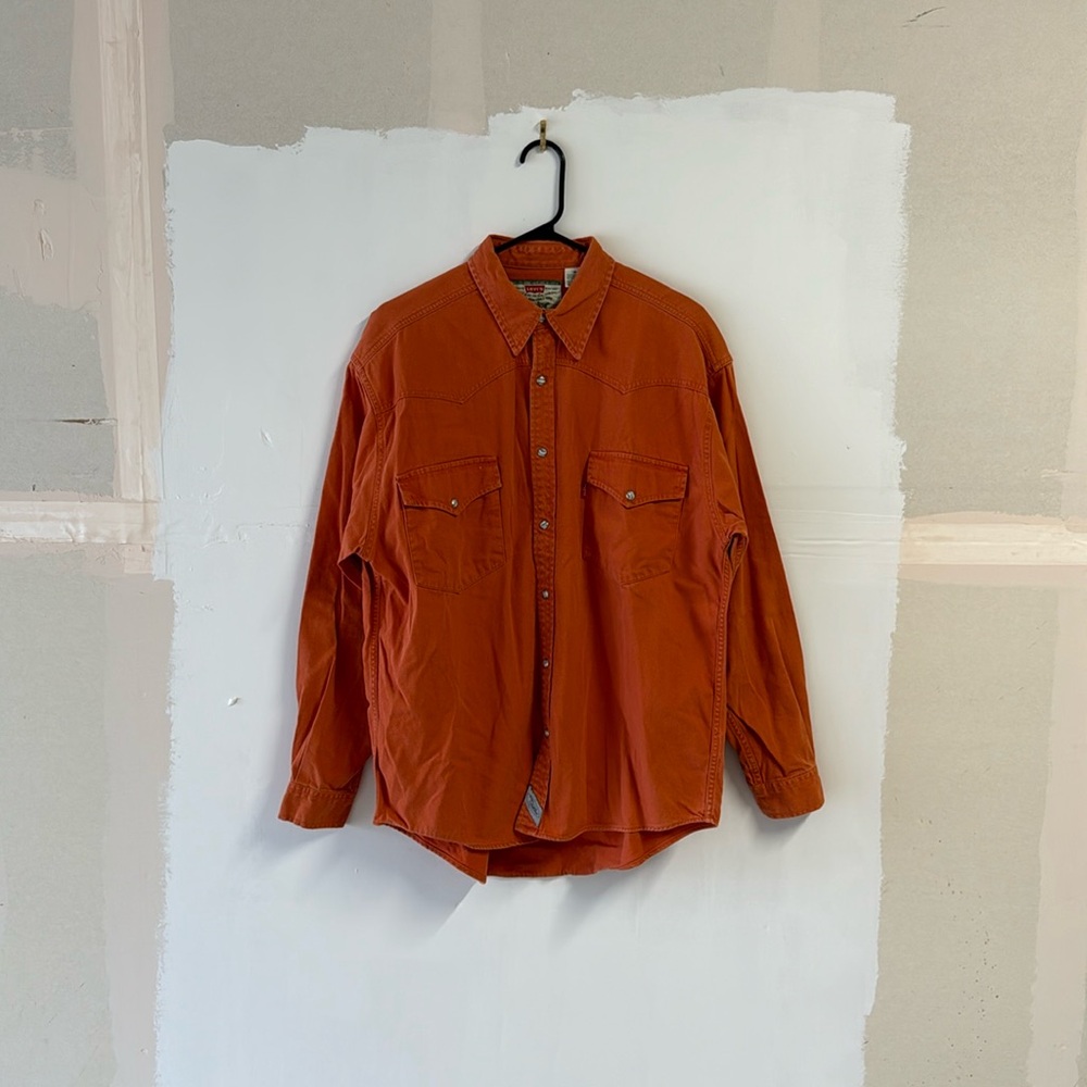 Vintage LEVIS Orange Marble-Button Pearl Snap Long Sleeve